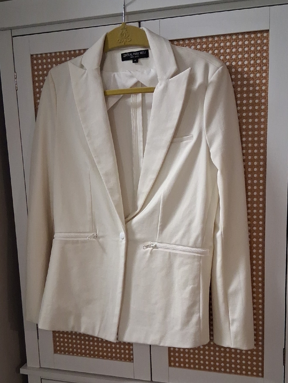 Central Park West Cream Single-Button Blazer with Zip Pockets